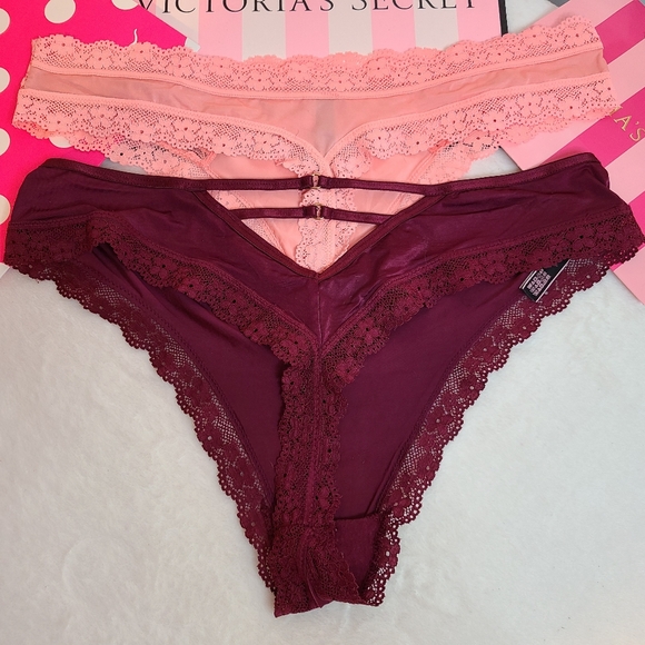 VS Very Sexy 2pk Silky Nylon Lace Strappy Thong Panties Size XL - Picture 3 of 6